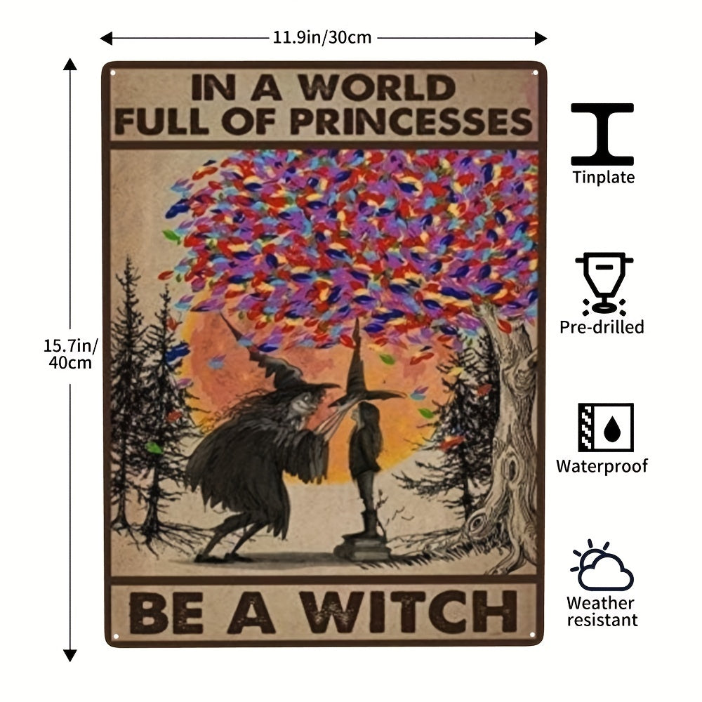 Halloween Witch & Princess Retro Tin Metal Sign for Bar Garage