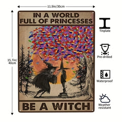 Halloween Witch & Princess Retro Tin Metal Sign for Bar Garage