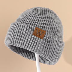 W Patch Knitted Beanie Casual Woolen Hat