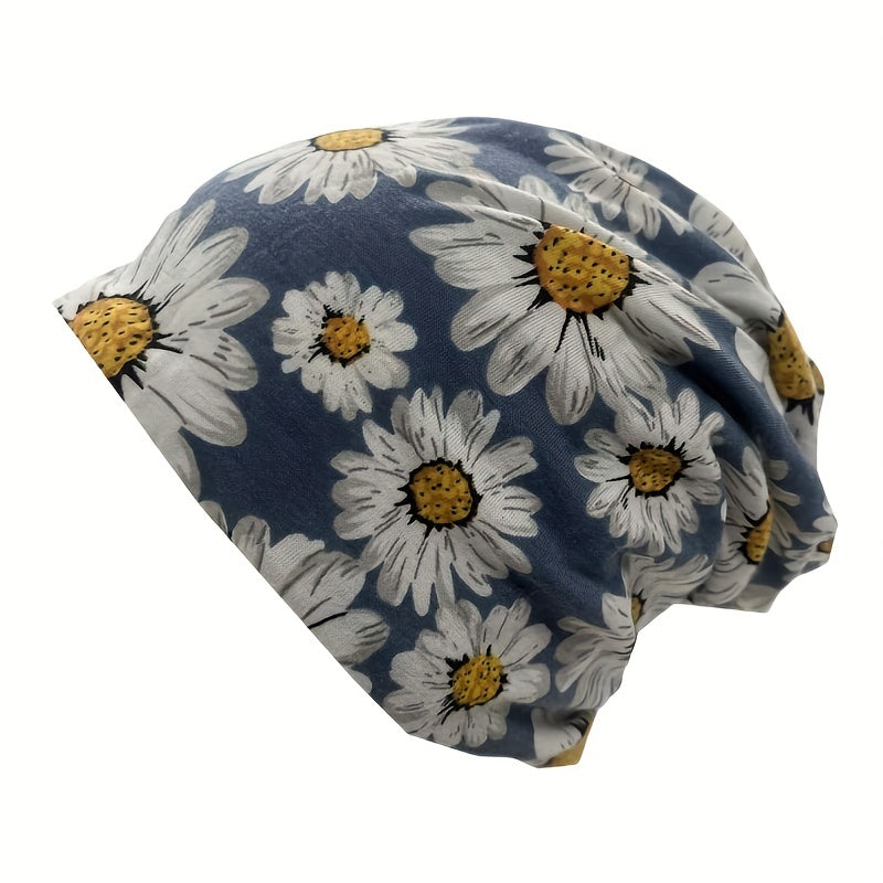 Vintage Daisy Flower Print Beanie Turban Cap Women Elastic Headband