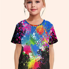 Girls Tie Dye Graffiti Print T shirt - Summer Sports
