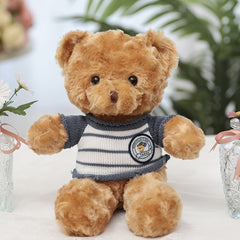 11.8" Lifelike Plush Teddy Bear Brown w/ Striped & Red Accents