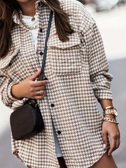 Houndstooth Print Shacket Jacket Casual Button Front