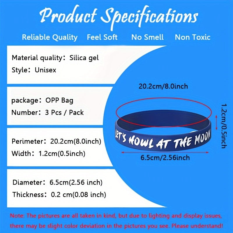 3Pcs Wolf Themed Party Silicone Bracelets