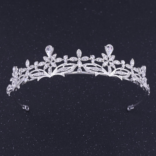 Vintage Silvery Crown Golden Wedding Tiara Rhinestone Crystal