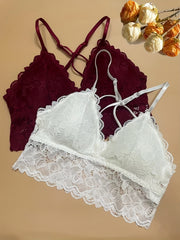 2pcs Lace Bralettes Scallop Trim Everyday Bra Women's Lingerie