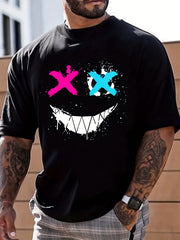 Cross Eyes Smile Face Print Men's Graphic T shirt Casual Comfy Tees