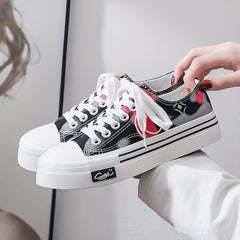 Women's Smiley Face Canvas Sneakers Lace Up Skate Shoes