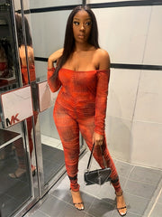 Graphic Print Off Shoulder Jumpsuit Women's Clothing