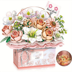 1212pcs Flower Bouquet Block Set with Light Strips DIY Decoration