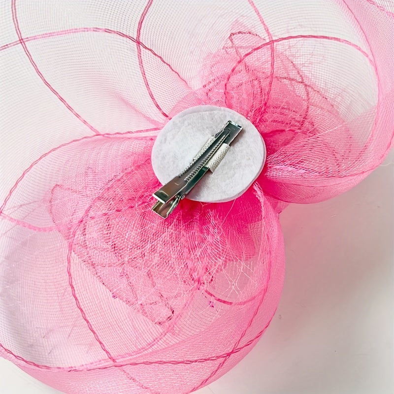 Pink Veil Head Piece Floral Hair Accessories With Clip