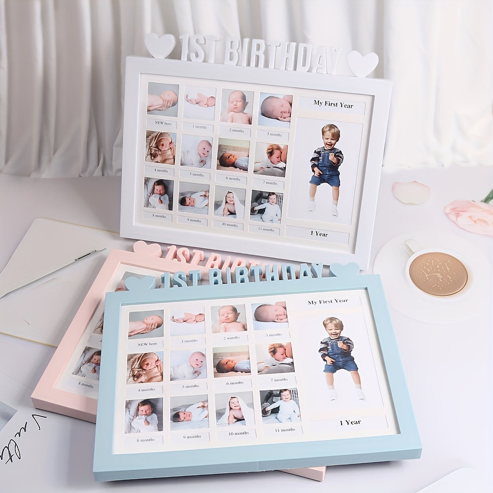 Heart-Shaped 12 Month Growth Record Picture Frame for Baby's Commemoration