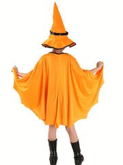 Girl's Halloween Dress Up Cloak Ghost Pumpkin Print Hooded Cape Witch Costume