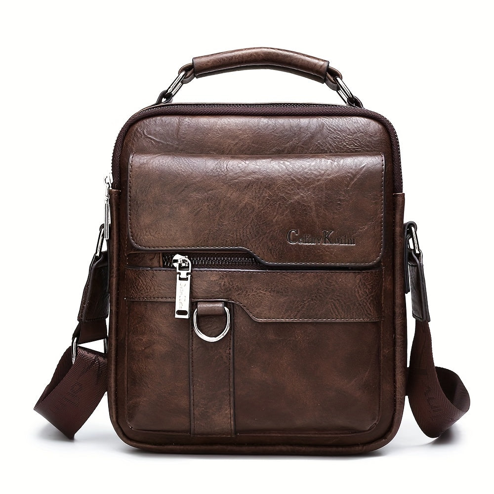 Men's Vertical Leather Shoulder Bag Cross Body Messenger Bag