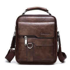 Men's Vertical Leather Shoulder Bag Cross Body Messenger Bag