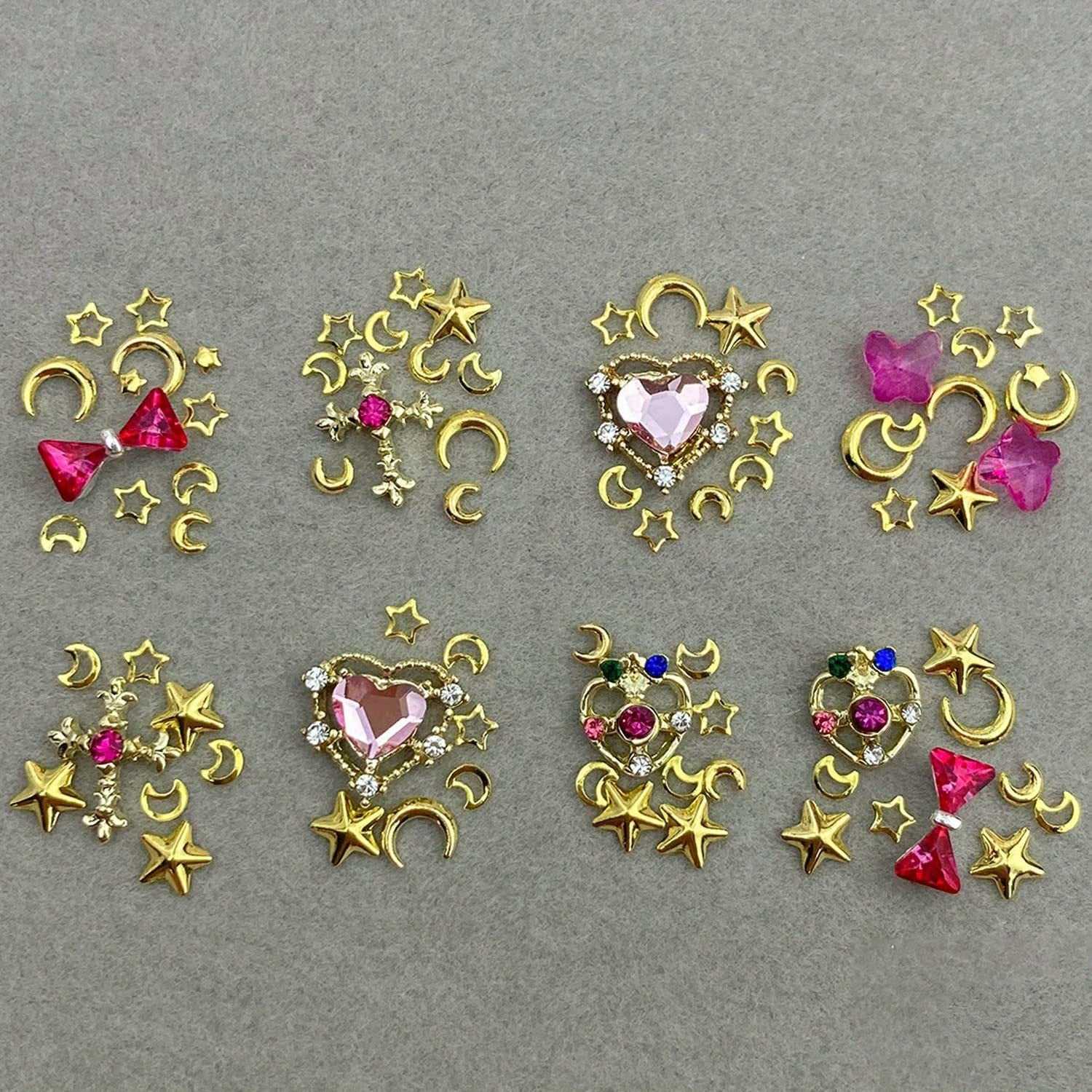 3D Nail Charms Crystal Heart Rhinestones Star Moon Alloy Nail Art Charms