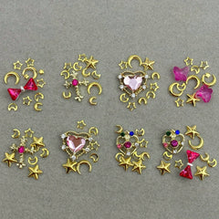 3D Nail Charms Crystal Heart Rhinestones Star Moon Alloy Nail Art Charms