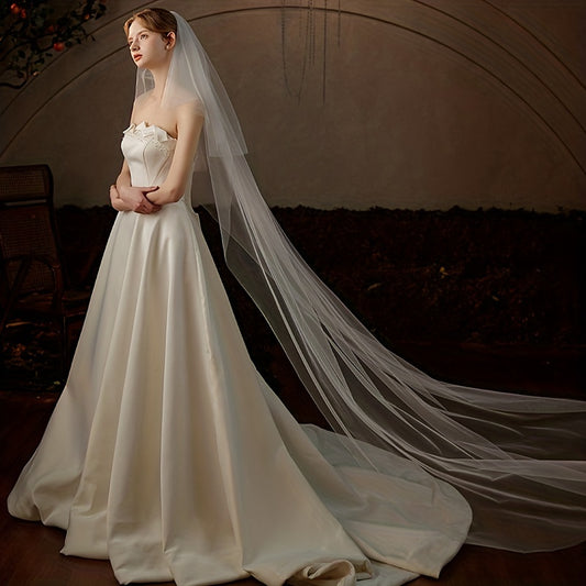 Double Layer Bridal Wedding Head Veil With Comb Long Mesh Veil