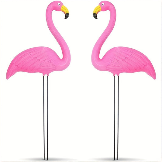2pcs Bright Pink Flamingo Yard Ornament Garden Statue Party Decor