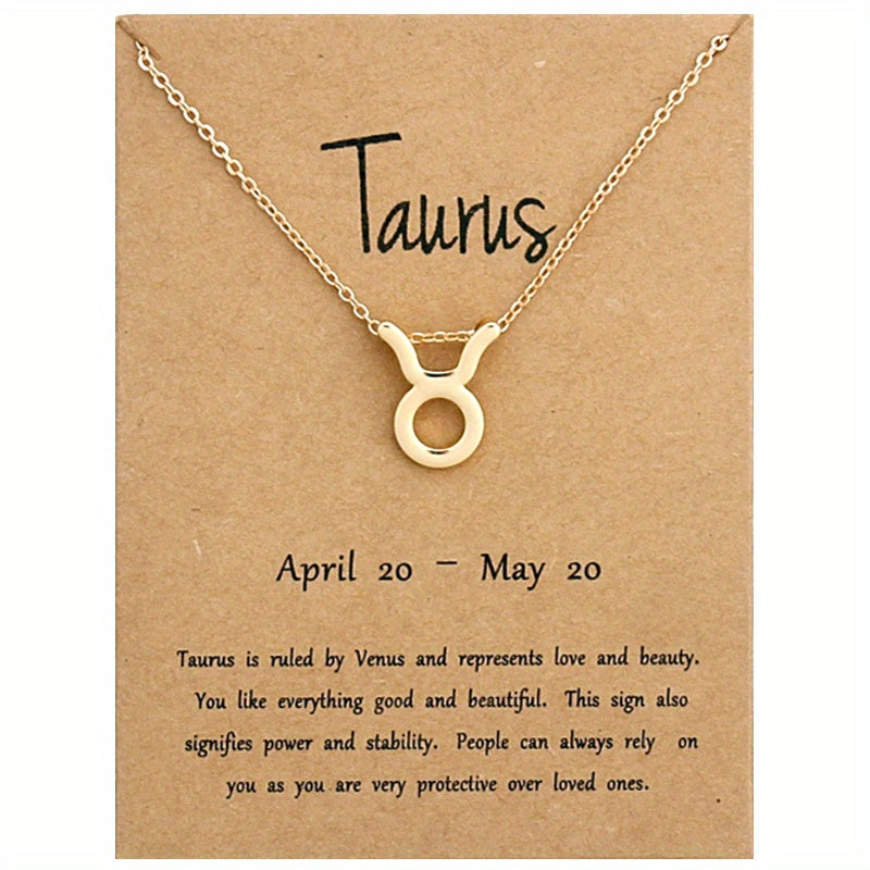 Golden Zodiac Symbol Pendant Necklace Cross Border Constellation Paper Card
