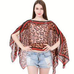 Leopard Print Gauze Shawl Bikini Cover Up Travel Beach Towel