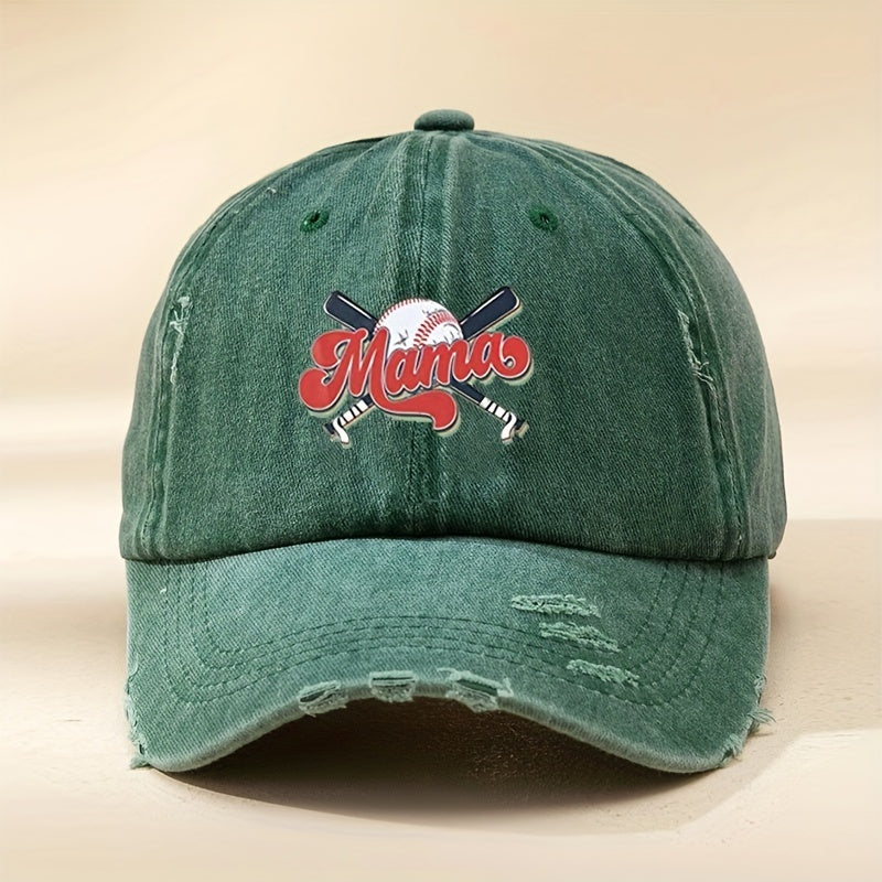 MAMA Ponytail Ripped Baseball Cap Washed Distressed Dad Hat