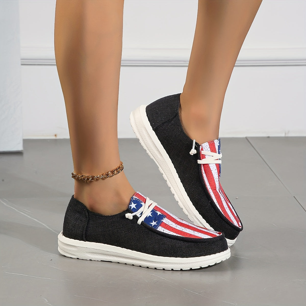 Women's Flag Pattern Patriotic Flat Shoes Lace Up Slip On Boat Shoes