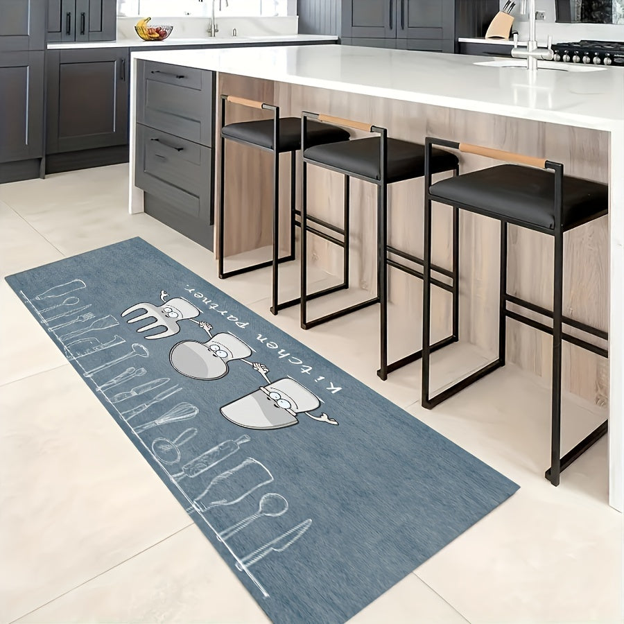 Grey Background Runner Rug Crystal Velvet Carpet Tableware Pattern Floor Mat