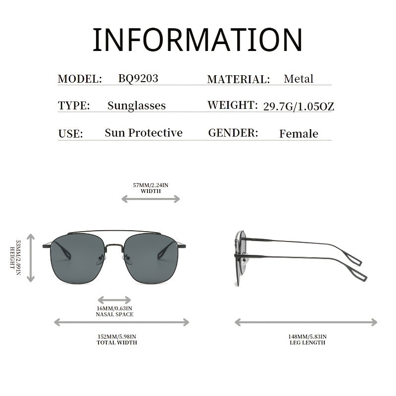 Double Bridge Square Aviator Sunglasses Metal Gradient Golf Driving Eyewear