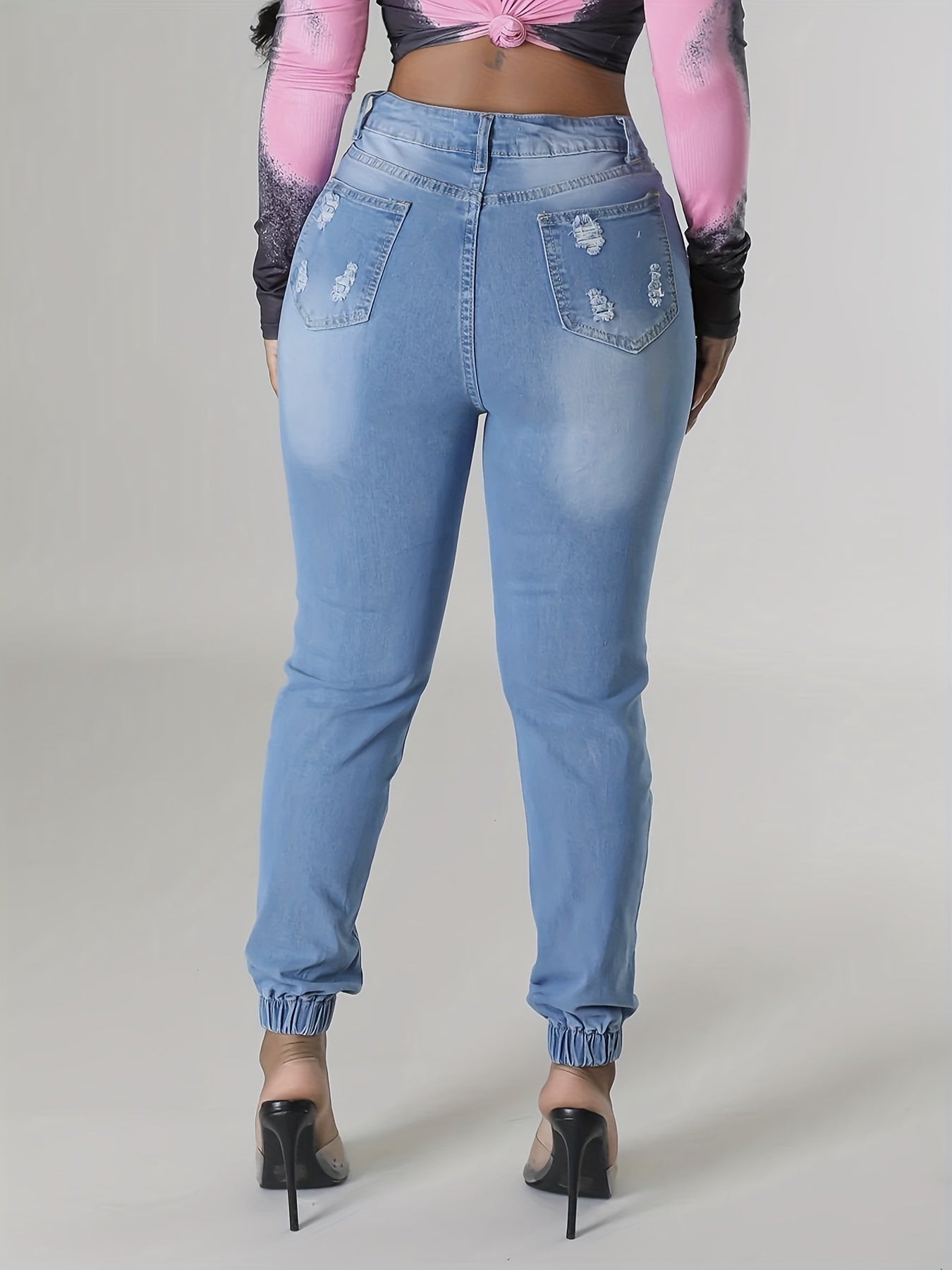 Women's Plus Graffiti Print Ripped High Rise Jogger Jeans