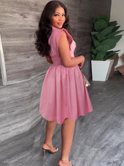 Sleeveless Ruffle Dress With Collar