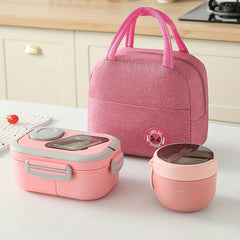 3pcs HEART LEAF Reusable Insulated Lunch Box Set Portable Thermal Bento Containe