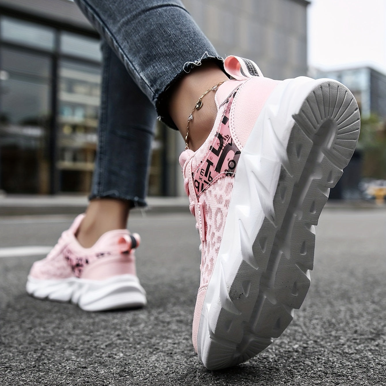 Mesh Letter Printed Sports Shoes, Lace Up Low Top Running Sneakers