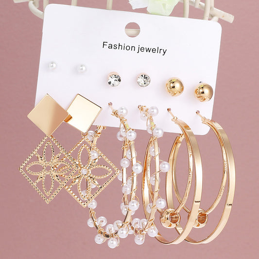 6 Pairs Pearl Earrings Set with Elegant Decor