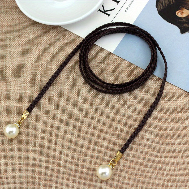 Faux Pearl Pendant Braided Belt for Women