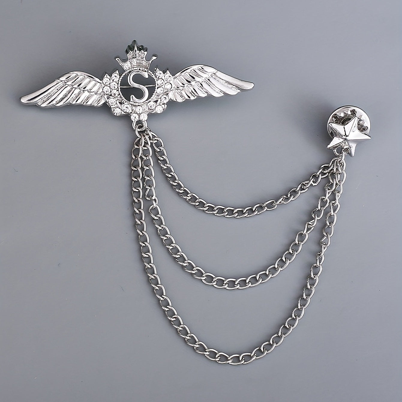 Alloy Artificial Diamond Wings Brooch Chain Style Pin Corsage
