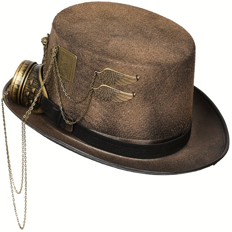 Unisex Goth Steampunk Hat Skull Head Goggles Wing Equipment