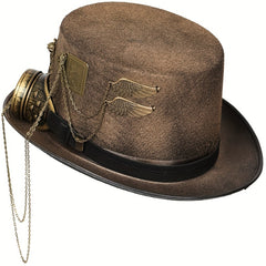 Unisex Goth Steampunk Hat Skull Head Goggles Wing Equipment