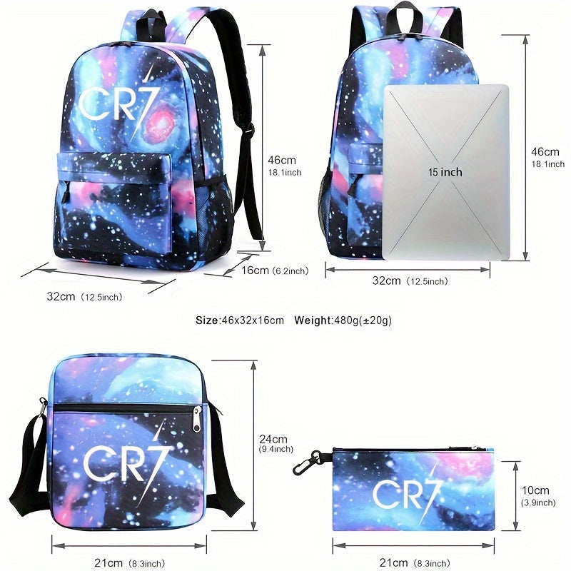 3pcs Number Star Print School Bags Set Large Capacity Casual Backpack