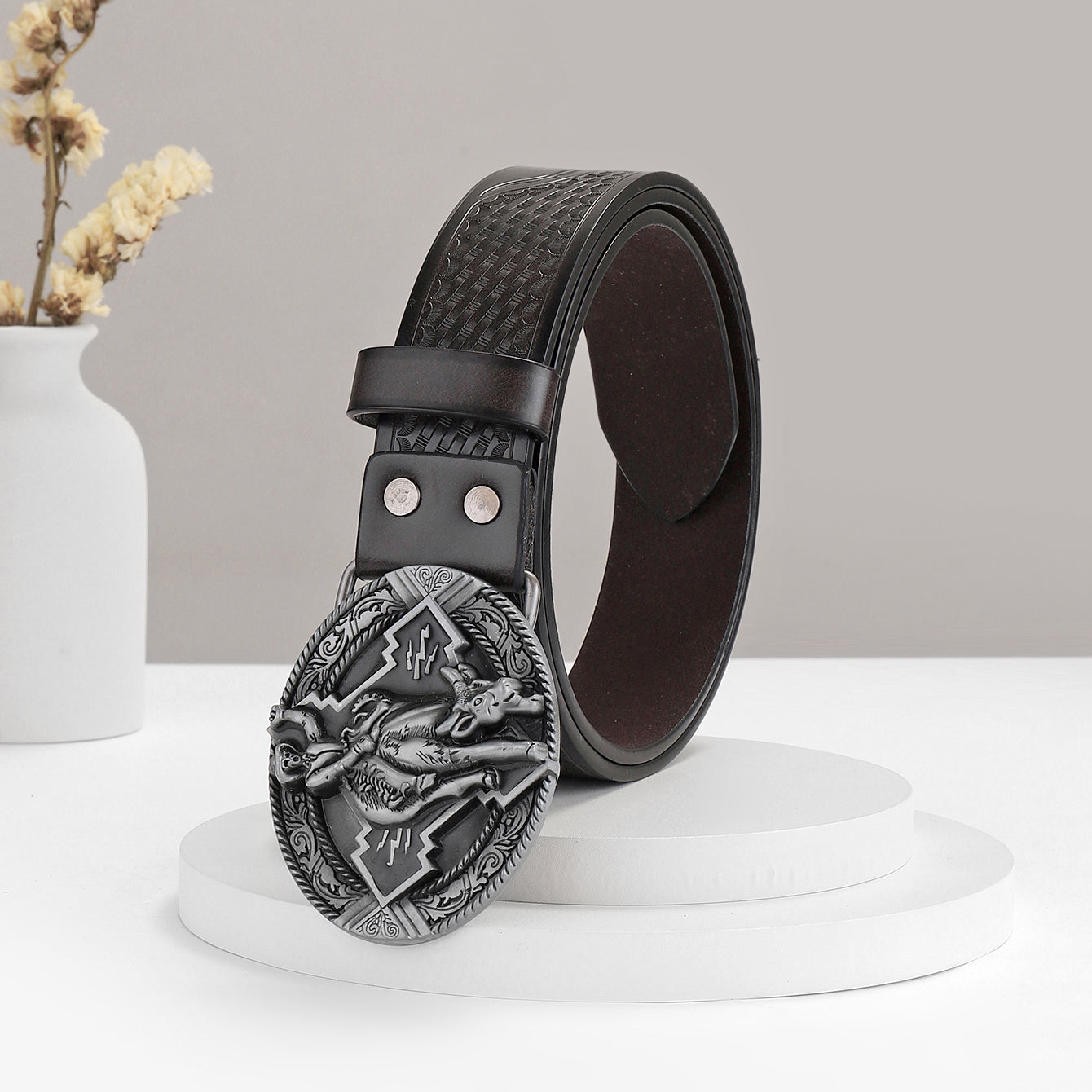 Vintage Western Cowboy Leather Belt with Embossed Design