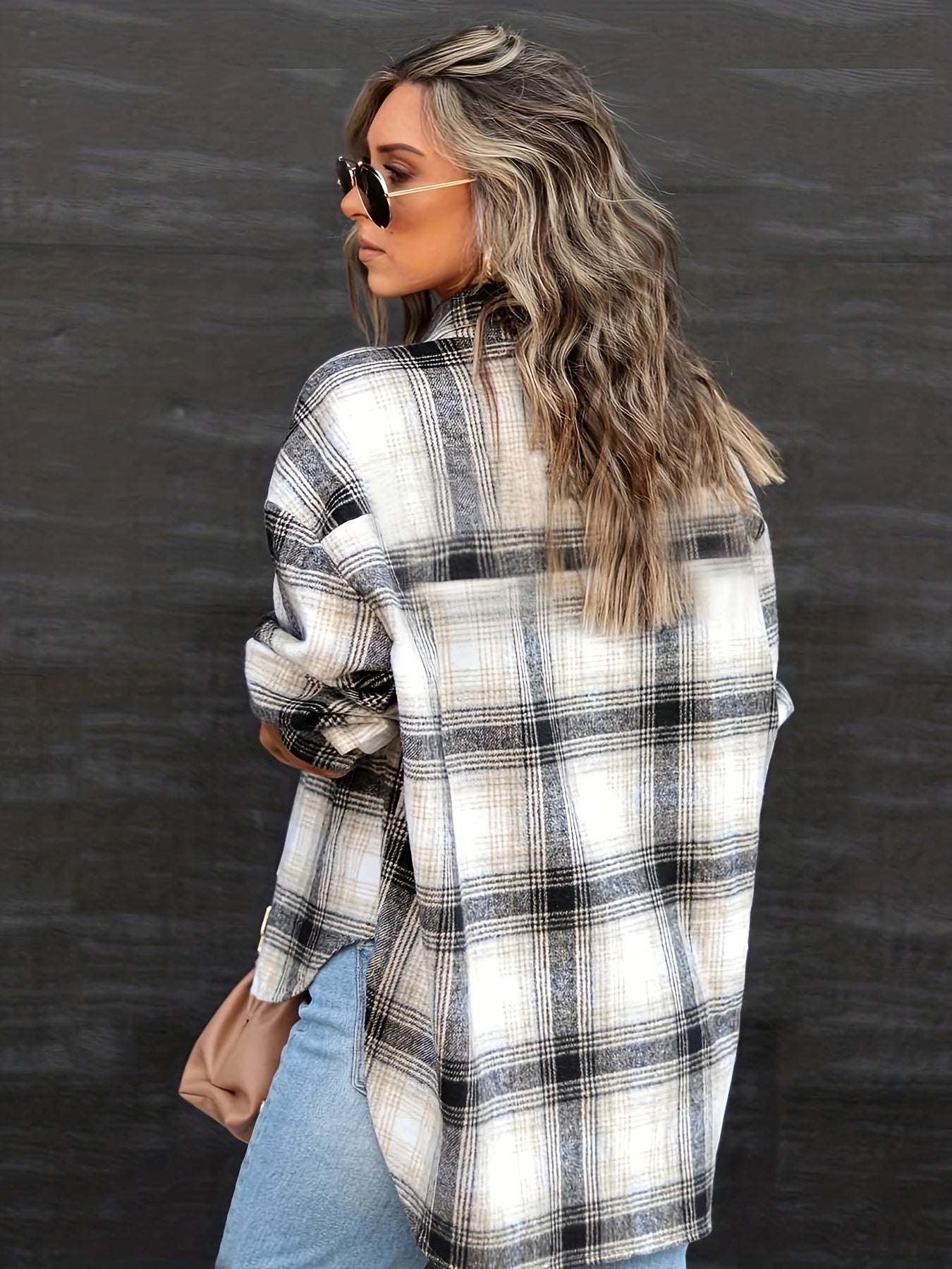 Plaid Button Down Jacket Lapel Long Sleeve
