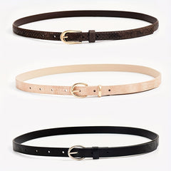 3pcs Oval Buckle PU Belt Solid Snake Pattern Embossed Girdle For Women
