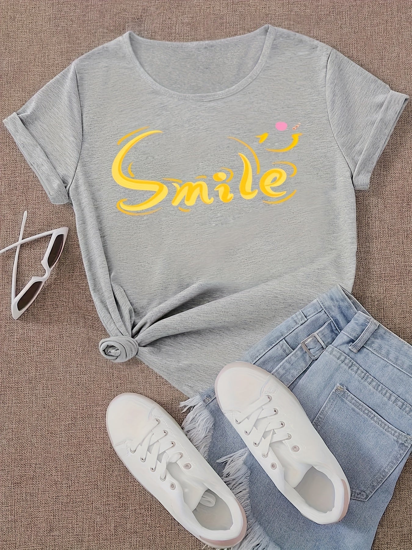 Letter Graphic Loose Casual T Shirt Short Sleeve Soft Tee Women's Clothing