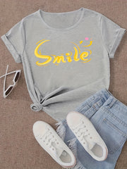 Letter Graphic Loose Casual T Shirt Short Sleeve Soft Tee Women's Clothing