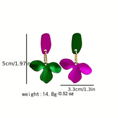 Green & Purple Flower Earrings Silver Needle Punk Style