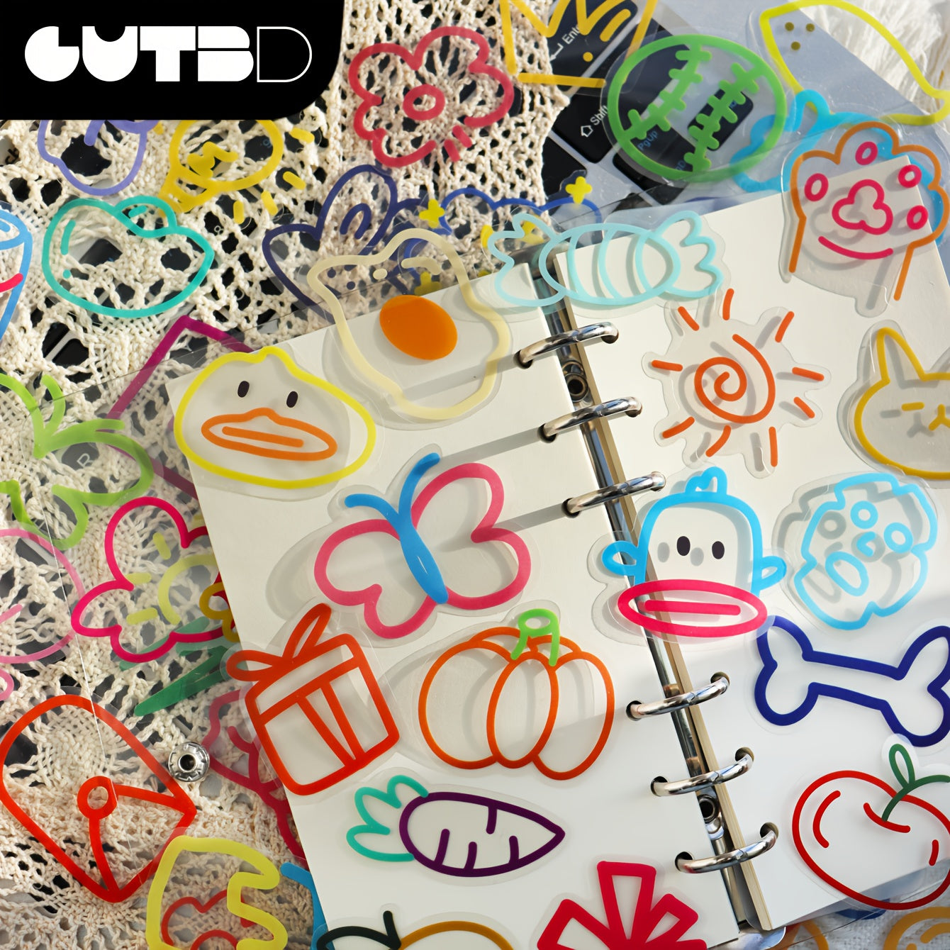 60pcs Cartoon Doodle Stickers Assorted Colors DIY Decals