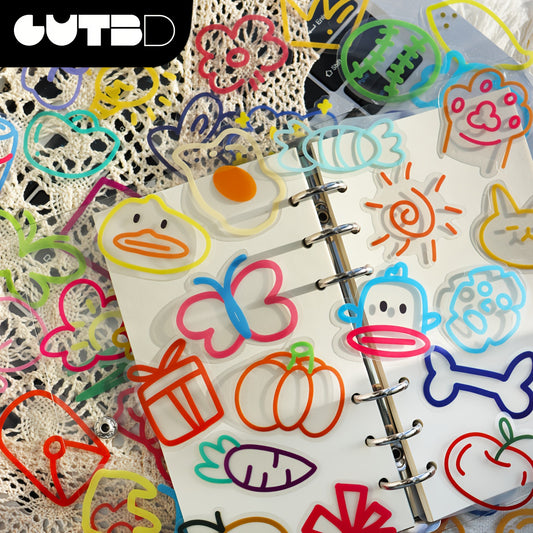 60pcs Cartoon Doodle Stickers Assorted Colors DIY Decals