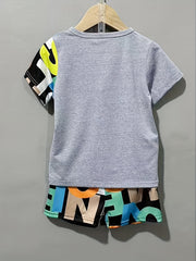 Boys Letter Pattern Casual Outfit T shirt & Shorts For Summer Kids