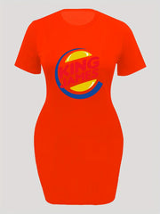  Colorblock Art Letter Print Dress