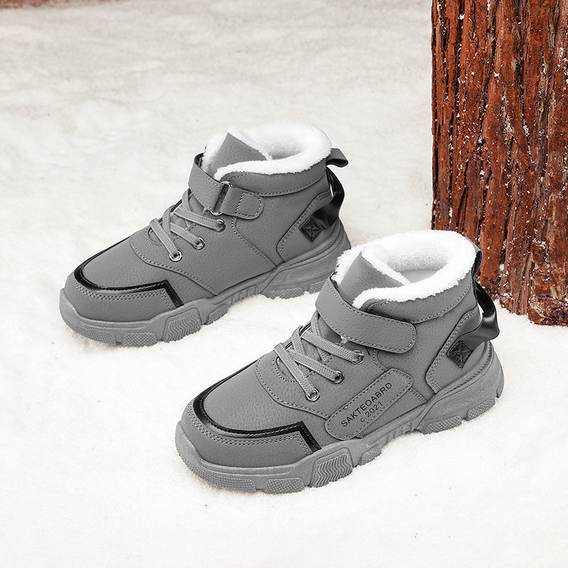 Kids Snow Boots Lace Up Fleece Lined Anti-slip Shoes